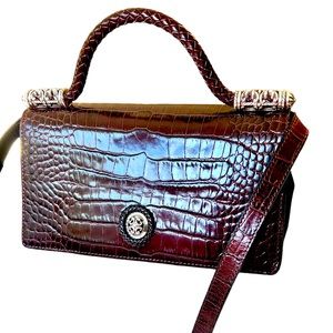 Brighton Richmond Crossbody Wallet Purse Organizer Faux Croc Leather Dark Brown